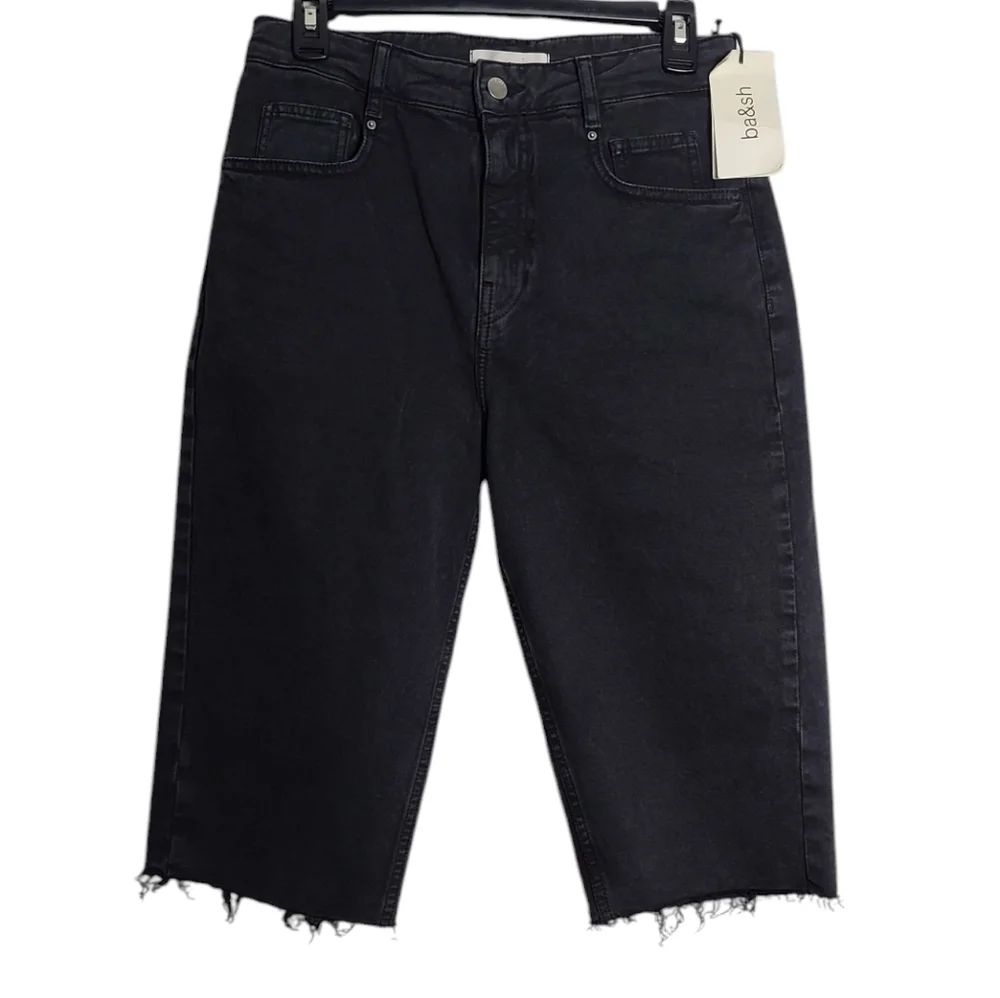 BA&SH NWT Brune Bermuda Blackstone Lady Long Shorts Demin Cotton Black Size 2